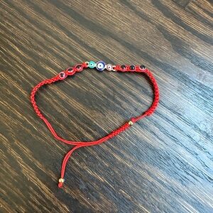 Red Braided Evil Eye String Bracelet with Bead Accents